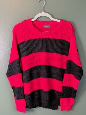 YESSICA Striped Tunic Sweater / Red + Black